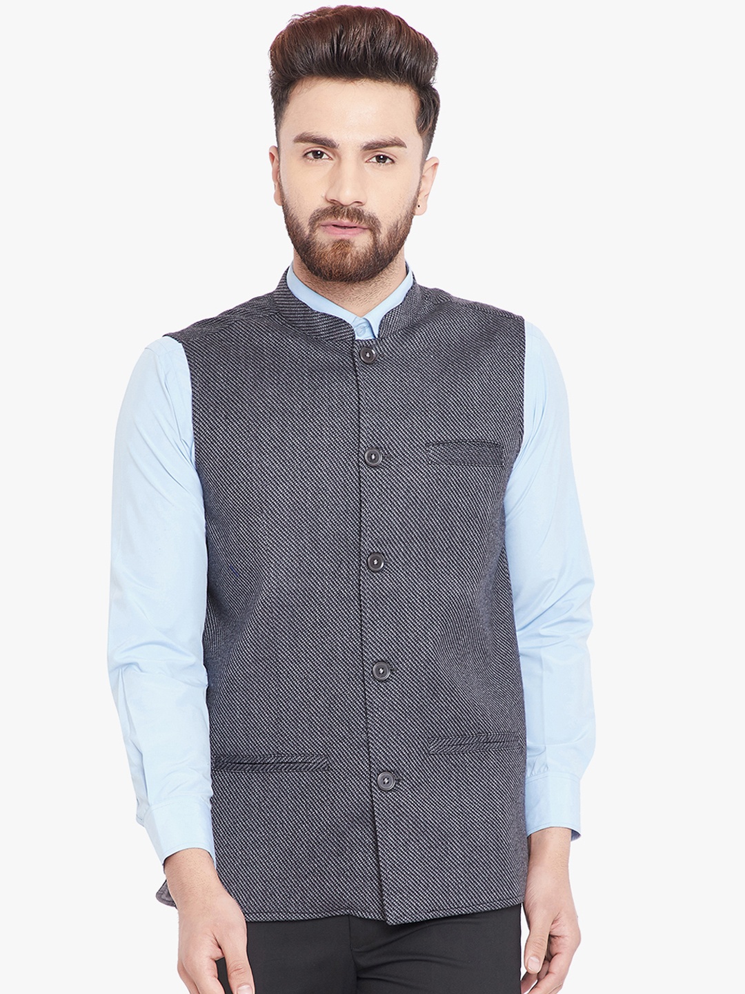 

even Men Grey Solid Woven Nehru Jacket