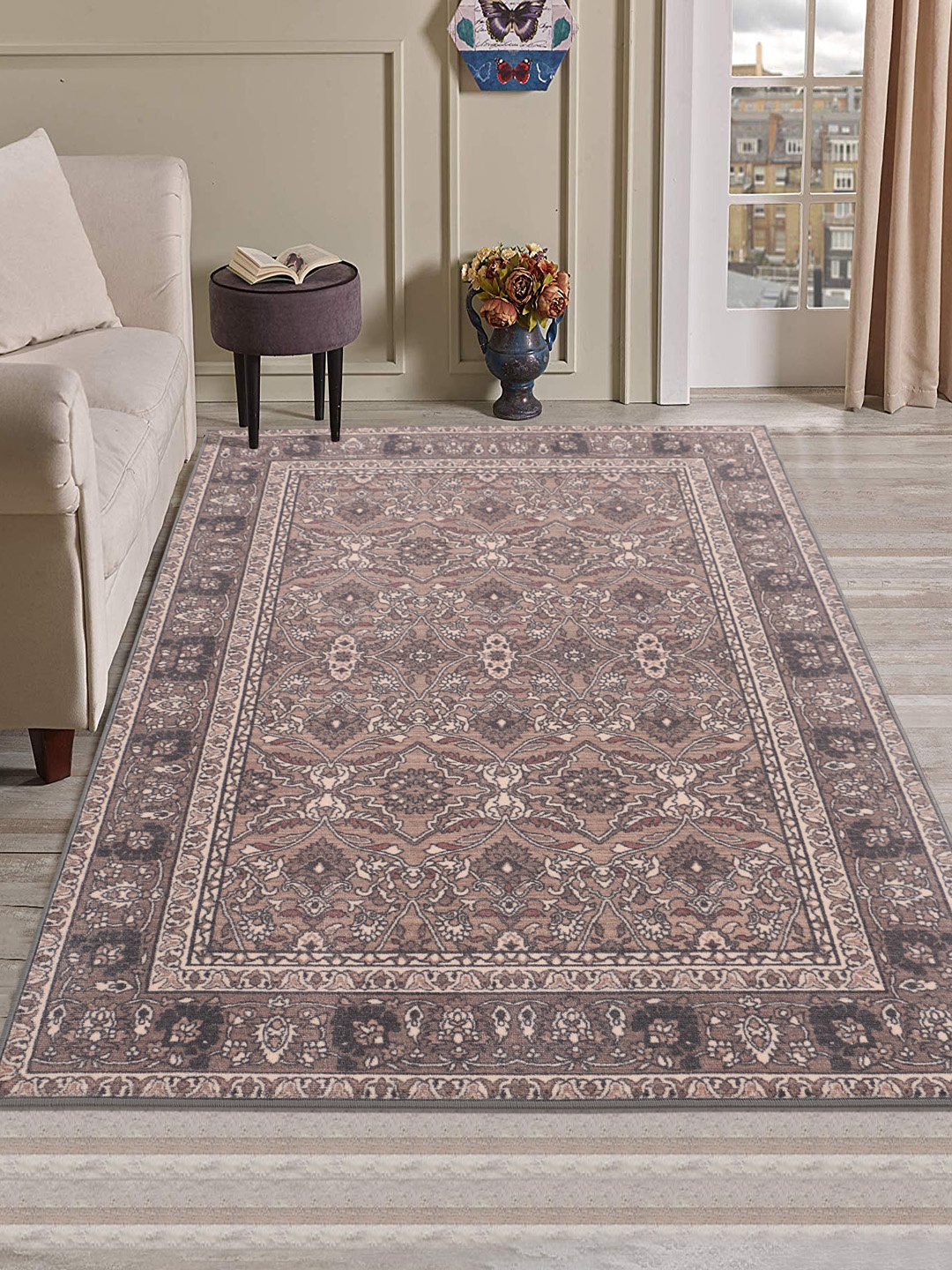 

RUGSMITH Beige & Grey Patterned Anti-Skid Carpet