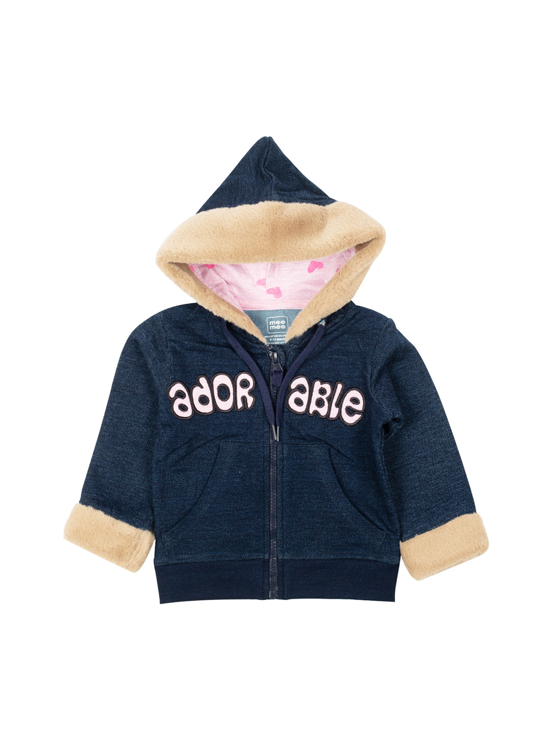 

MeeMee Girls Navy Blue Applique Detailed Hooded Sweatshirt
