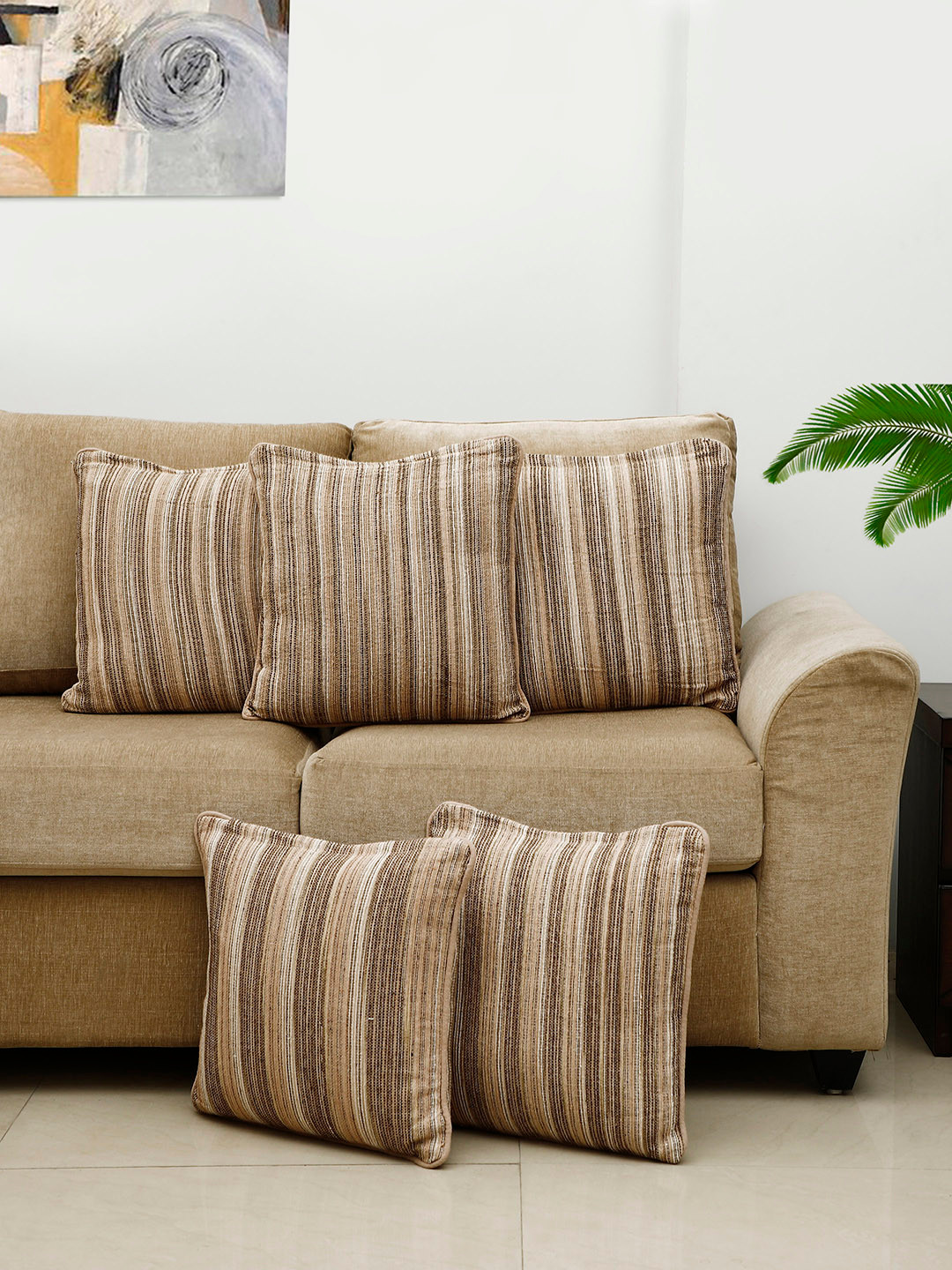 

HOSTA HOMES Set of 5 Striped Square Cushion Covers, Brown