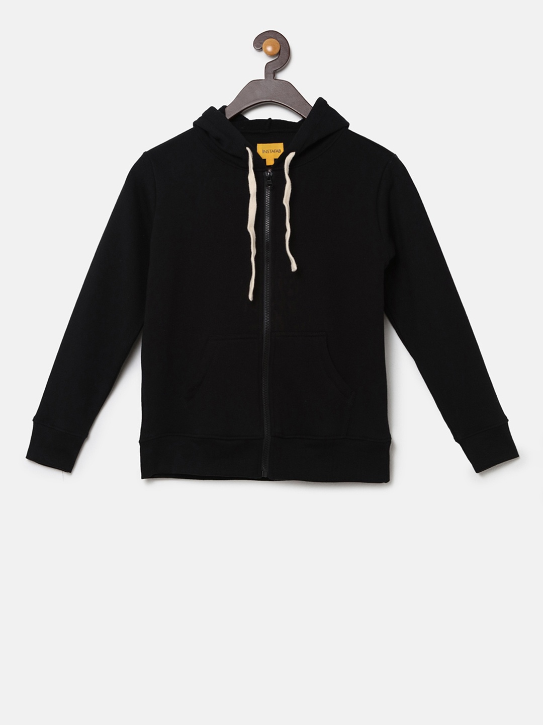 

Instafab Boys Black Solid Hooded Sweatshirt