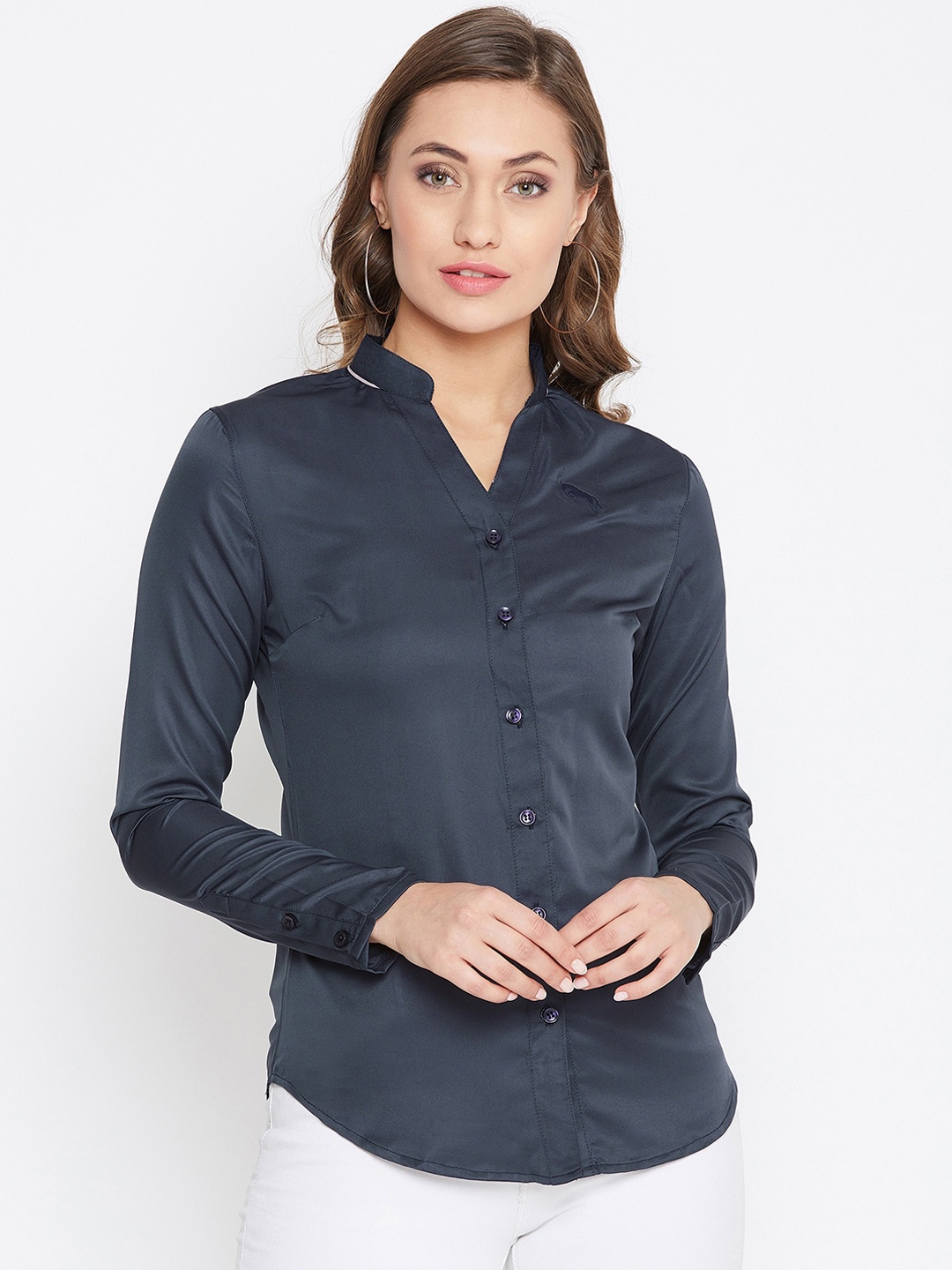 

JUMP USA Women Navy Blue Solid Slim Fit Casual Shirt