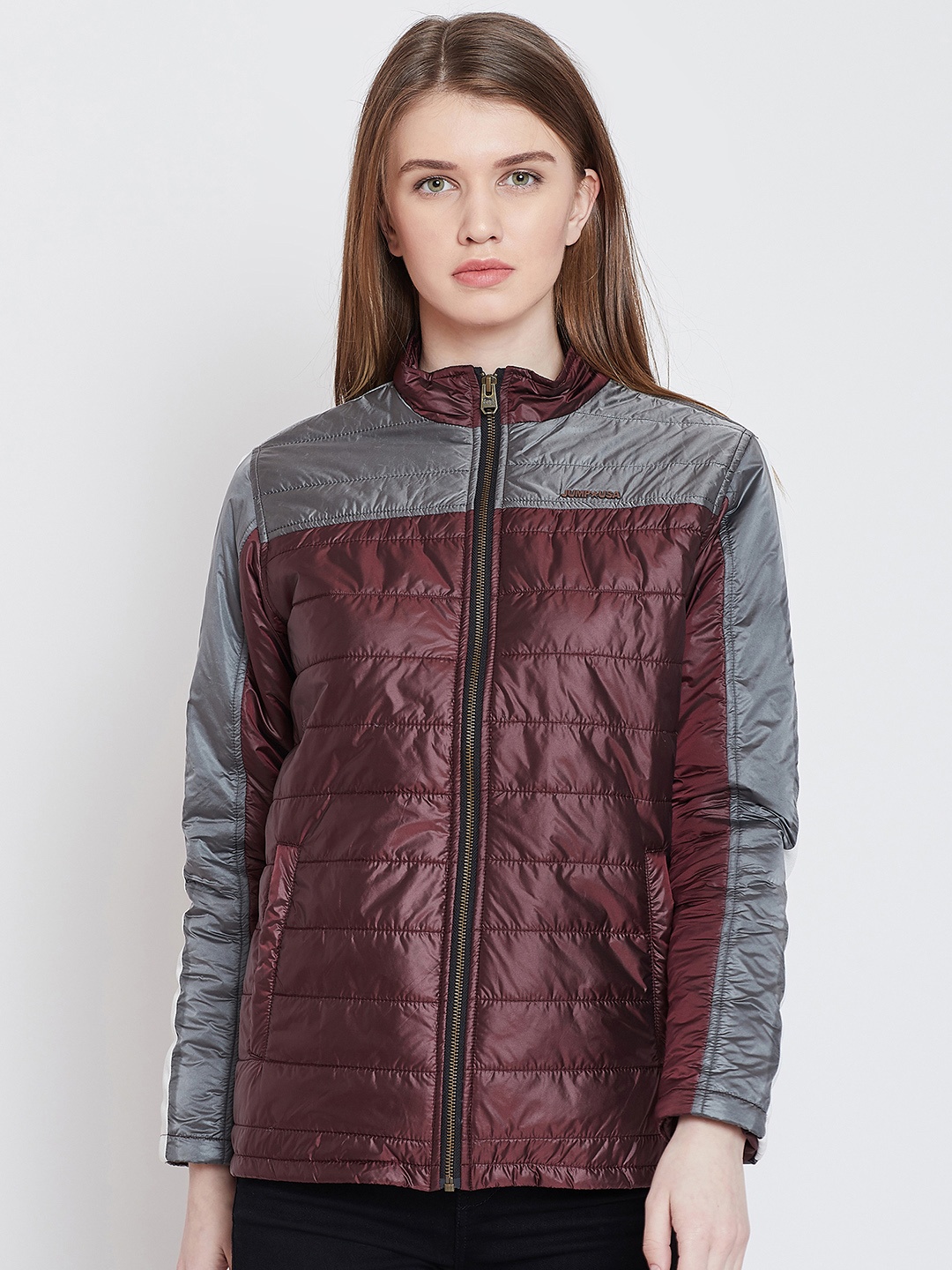 

JUMP USA Women Maroon Colourblocked Padded Jacket