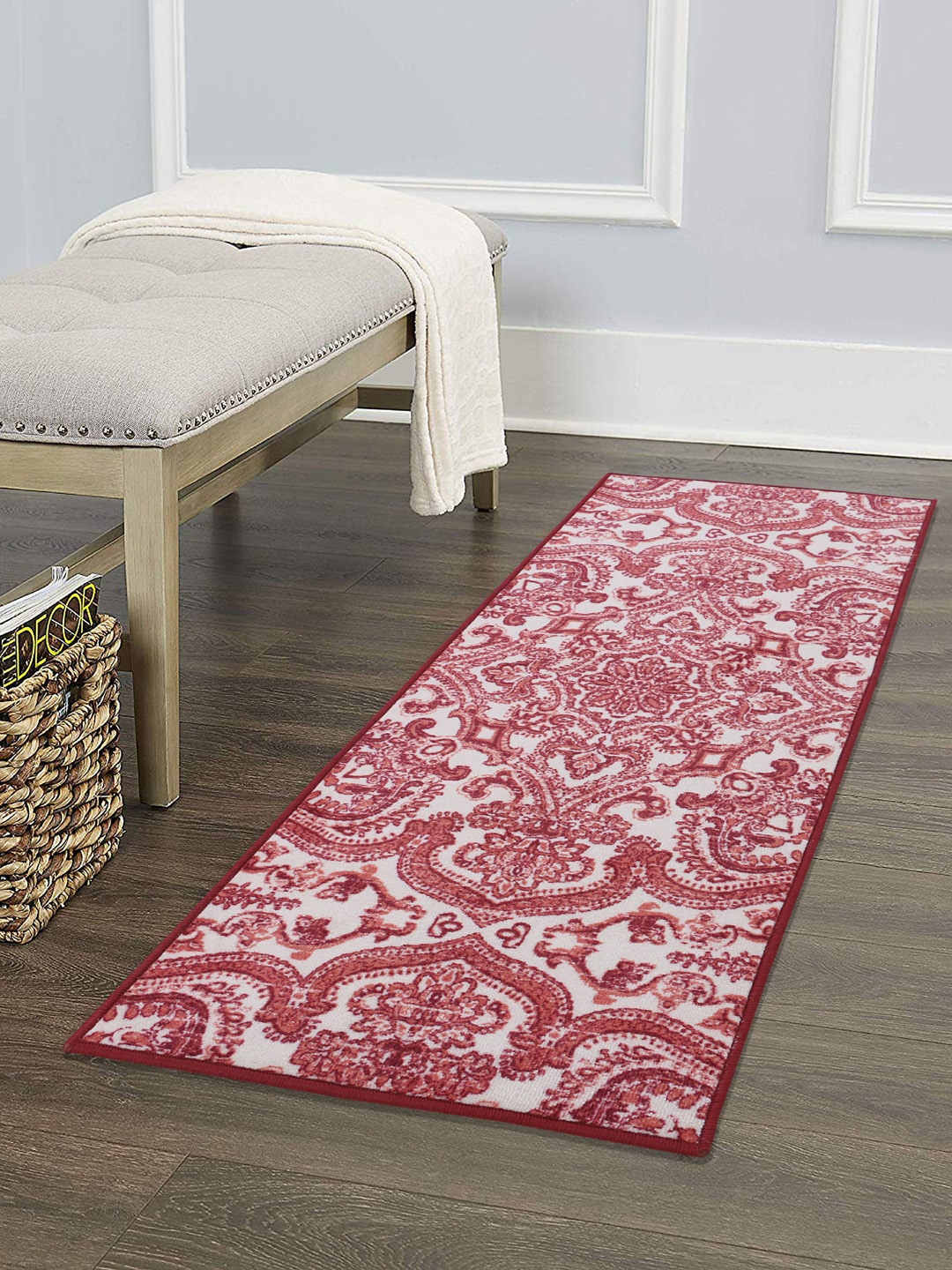 

RUGSMITH White & Red Patterned Anti-Skid Floor Runner