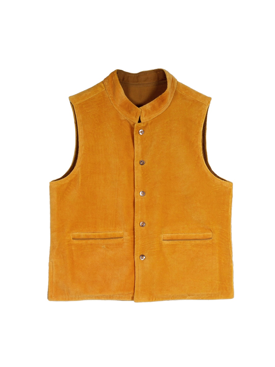 

My Little Lambs Boys Mustard Yellow Solid Velvet Pure Cotton Nehru Jacket