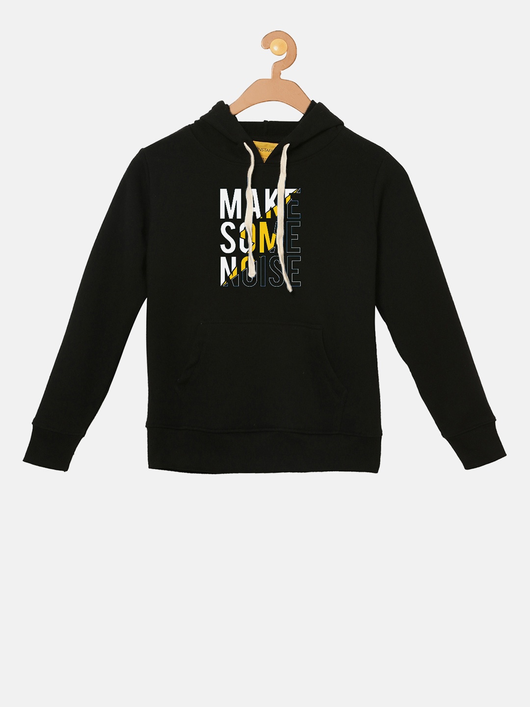 

Instafab Boys Black Printed Hooded Sweatshirt