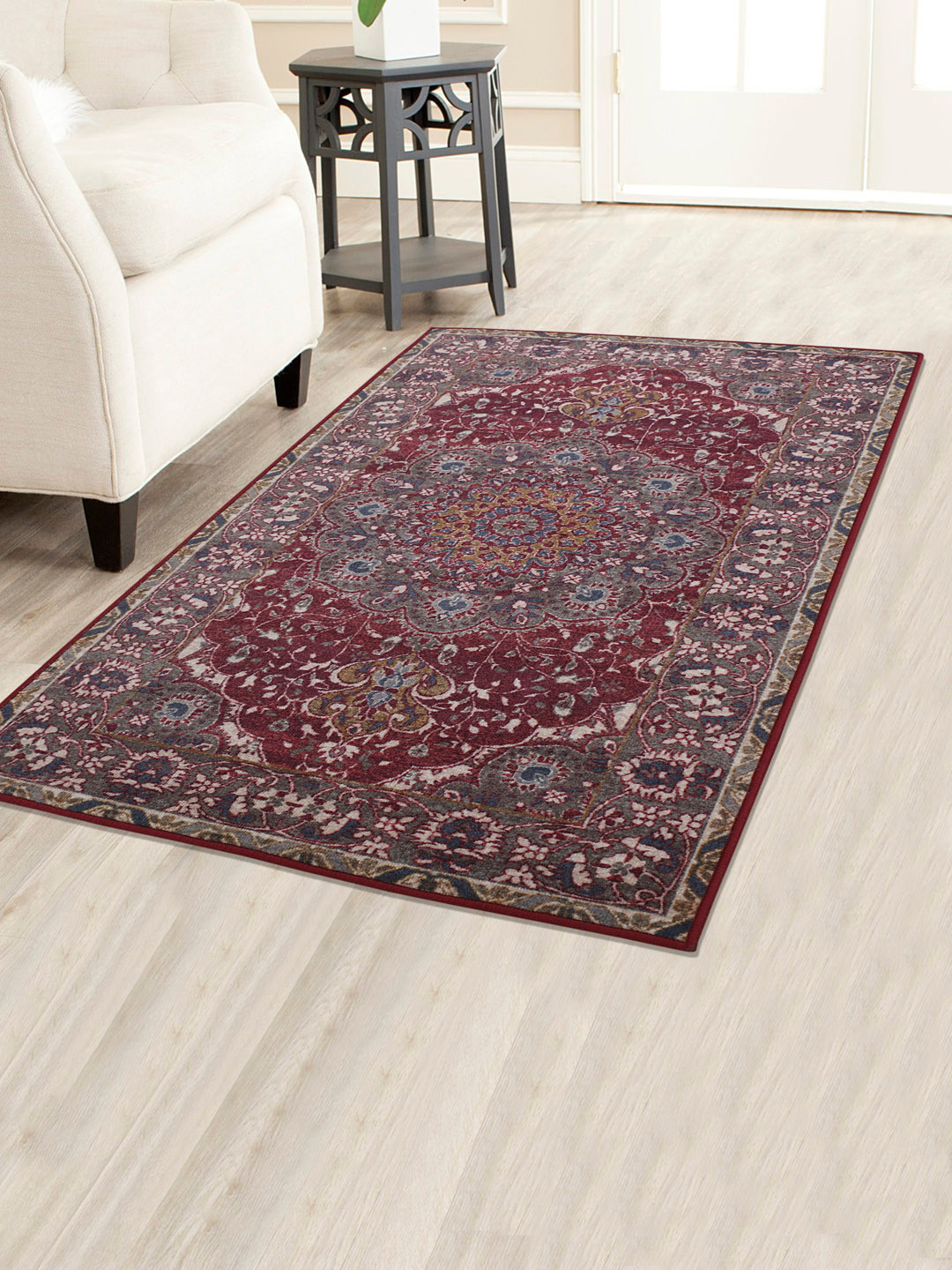 

RUGSMITH Maroon & Beige Patterned Anti-Skid Carpet
