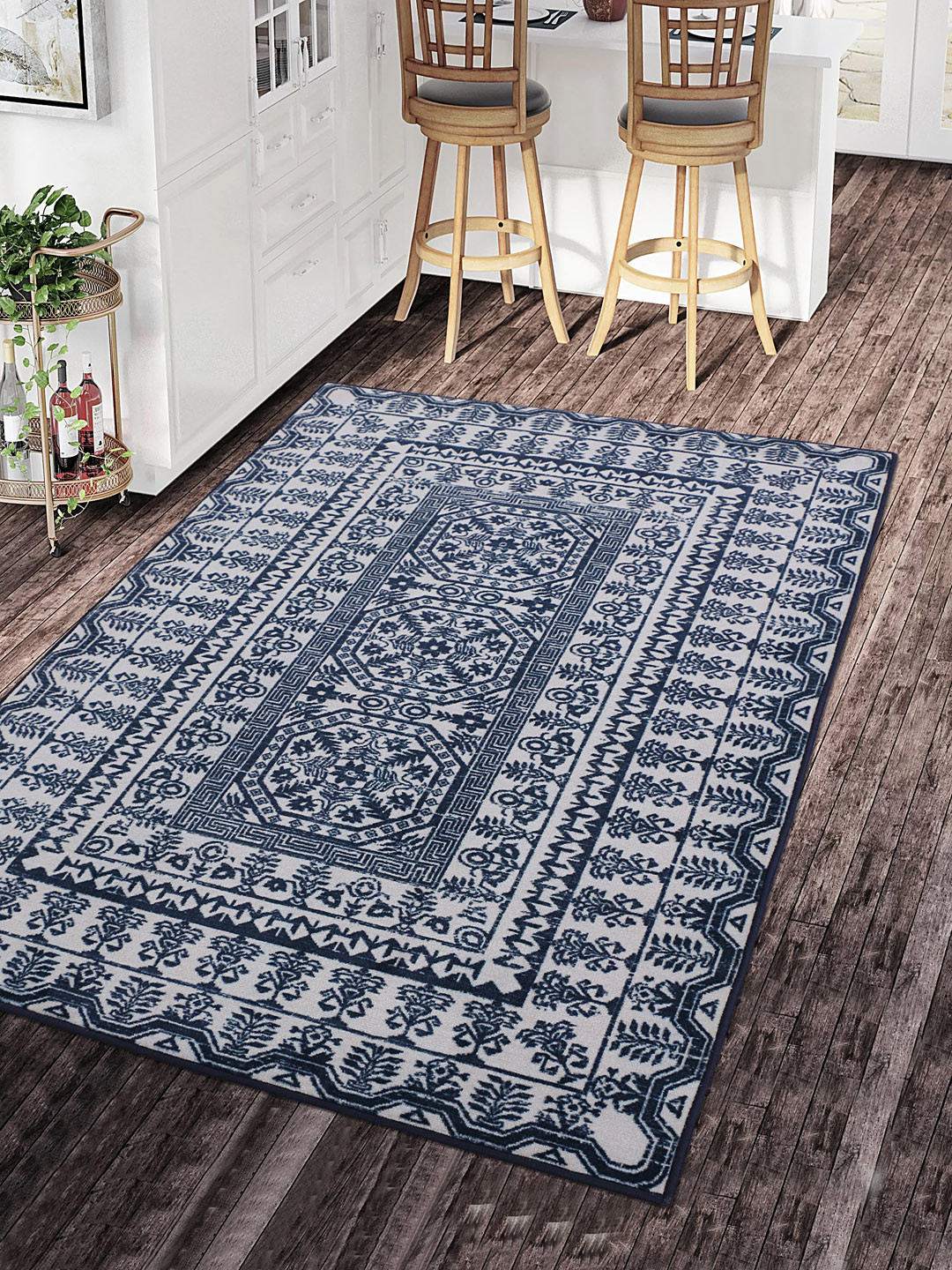 

RUGSMITH Blue & Grey Patterned Anti-Skid Carpet