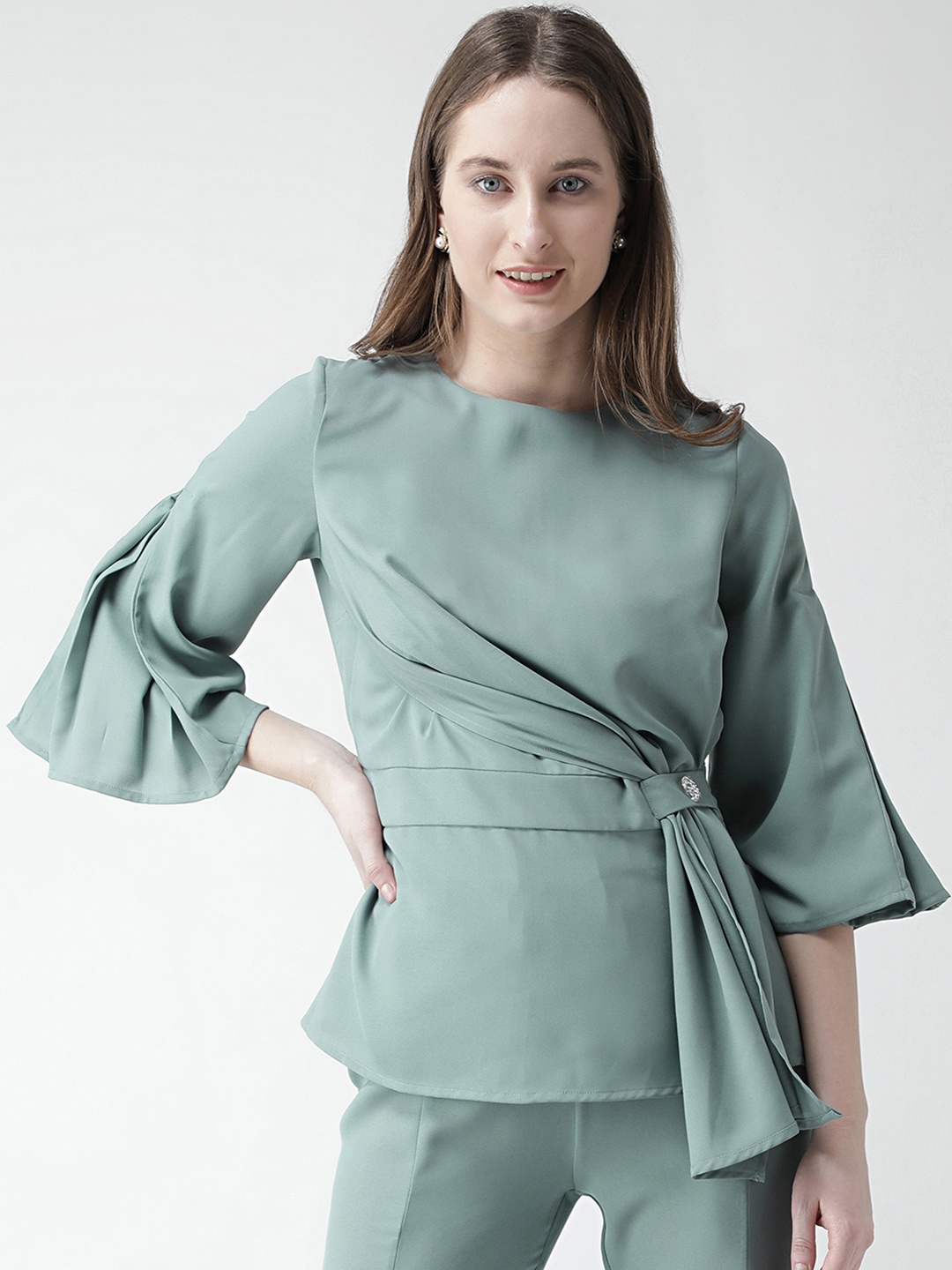 KASSUALLY Green Top with Waist Tie Ups