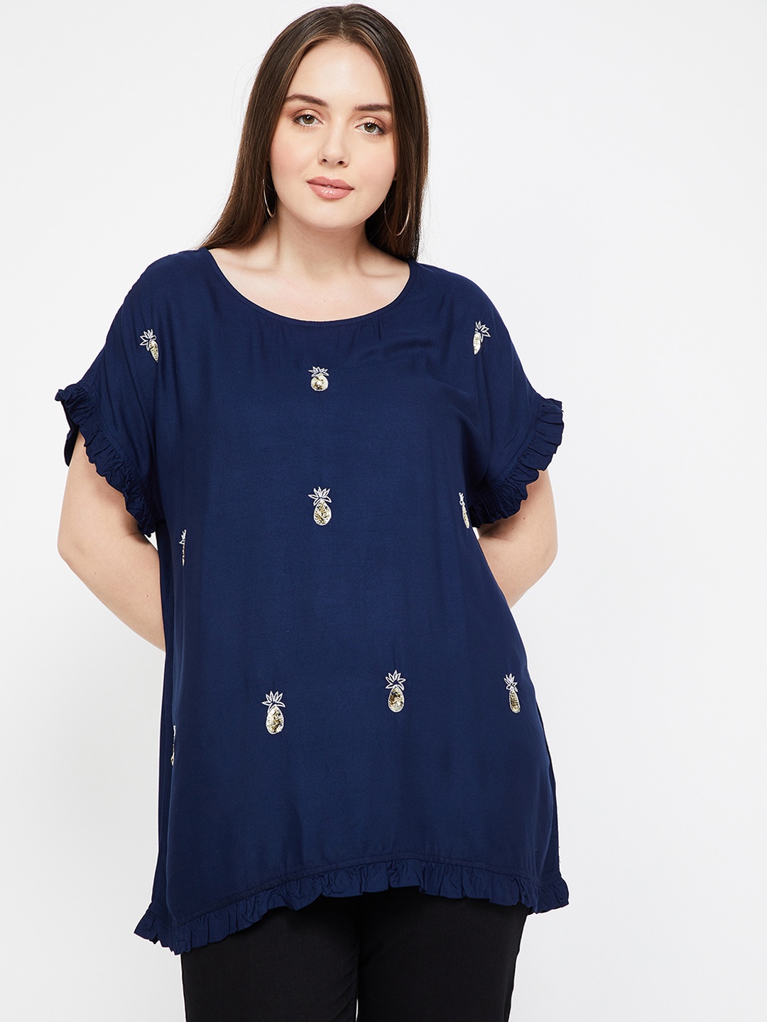 

nexus Plus Size Women Navy Blue Embellished Top