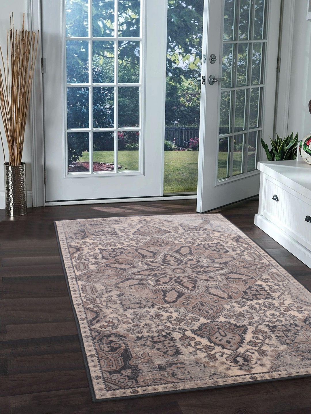 

RUGSMITH Beige & Brown Patterned Anti-Skid Carpet