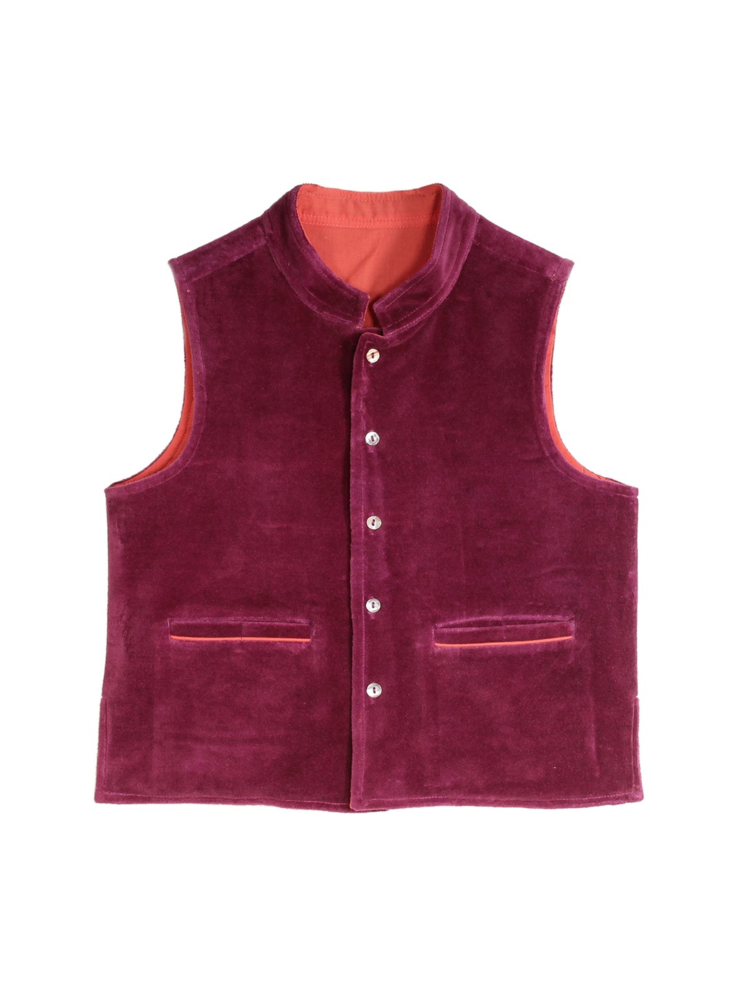 My Little Lambs Boys Purple Solid Velvet Pure Cotton Nehru Jacket
