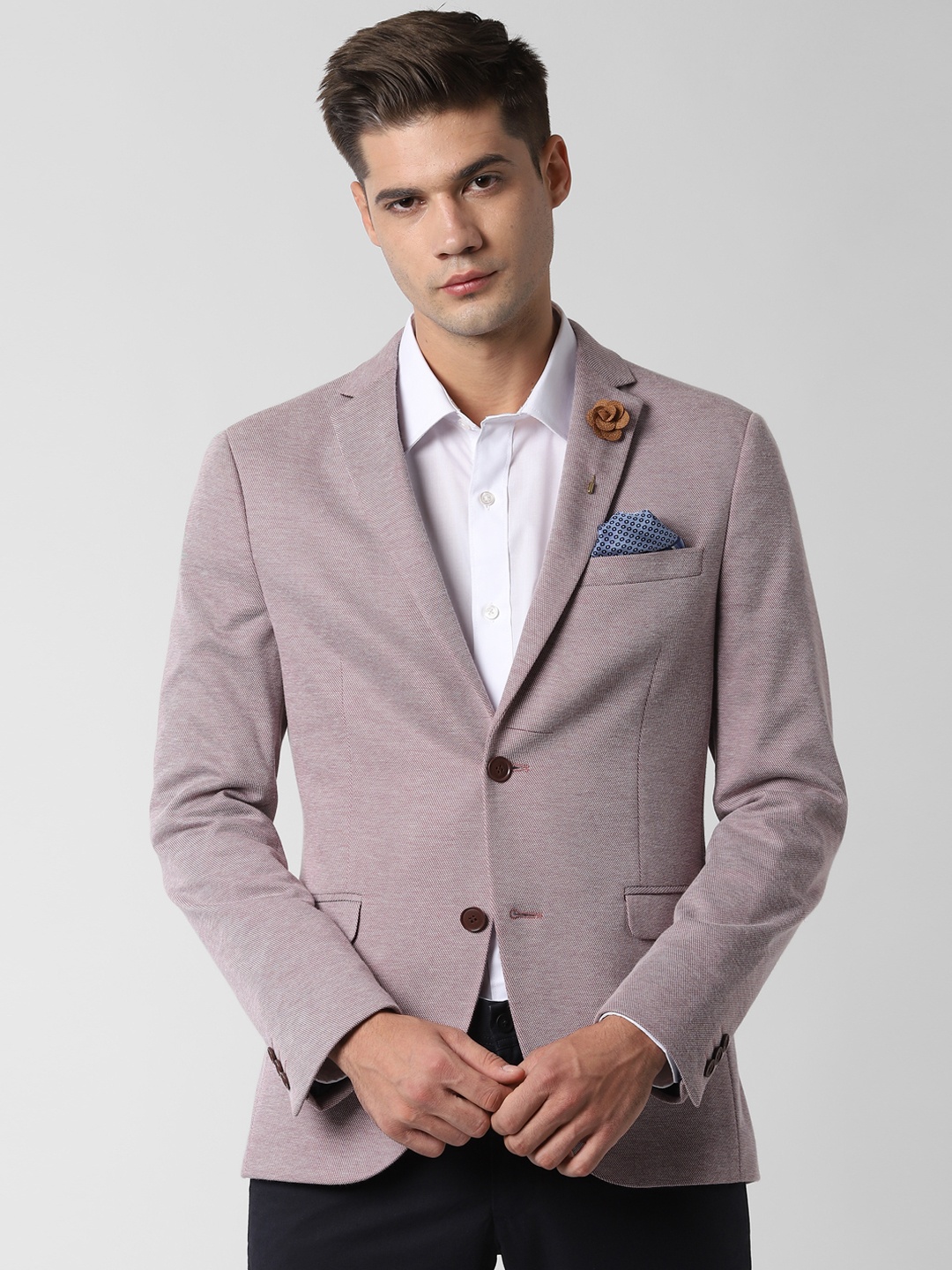 

Peter England Men Pink Self-Design Slim-Fit Single-Breasted Blazer