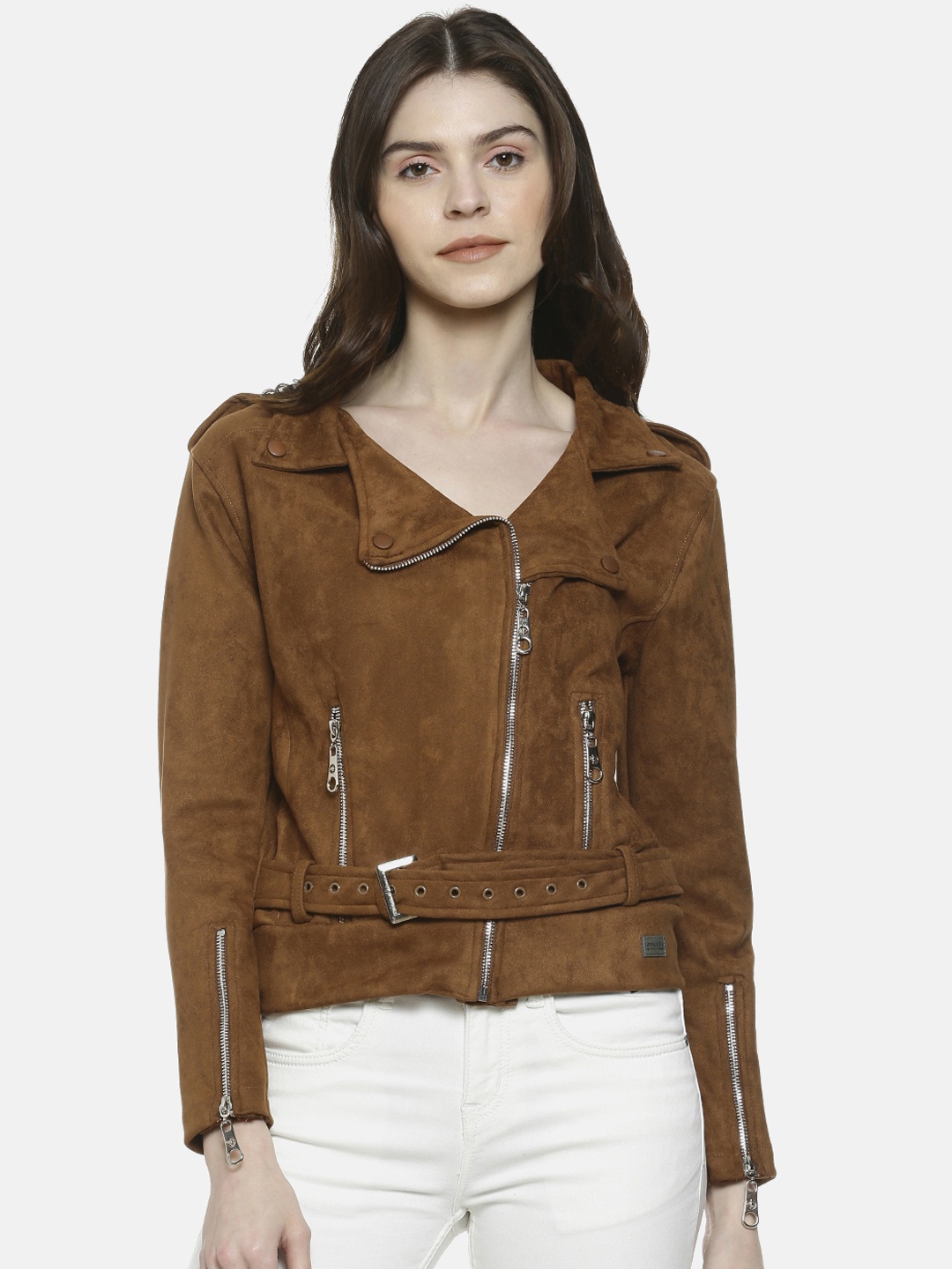 

Campus Sutra Women Brown Solid Windcheater Jacket