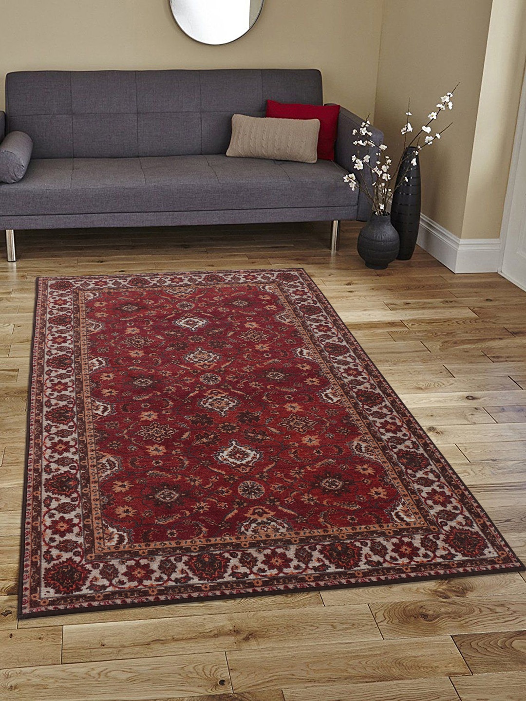 

RUGSMITH Maroon & Beige Patterned Anti-Skid Carpet