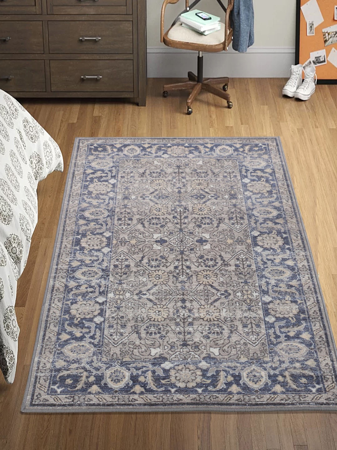 

RUGSMITH Grey & Beige Patterned Anti-Skid Carpet