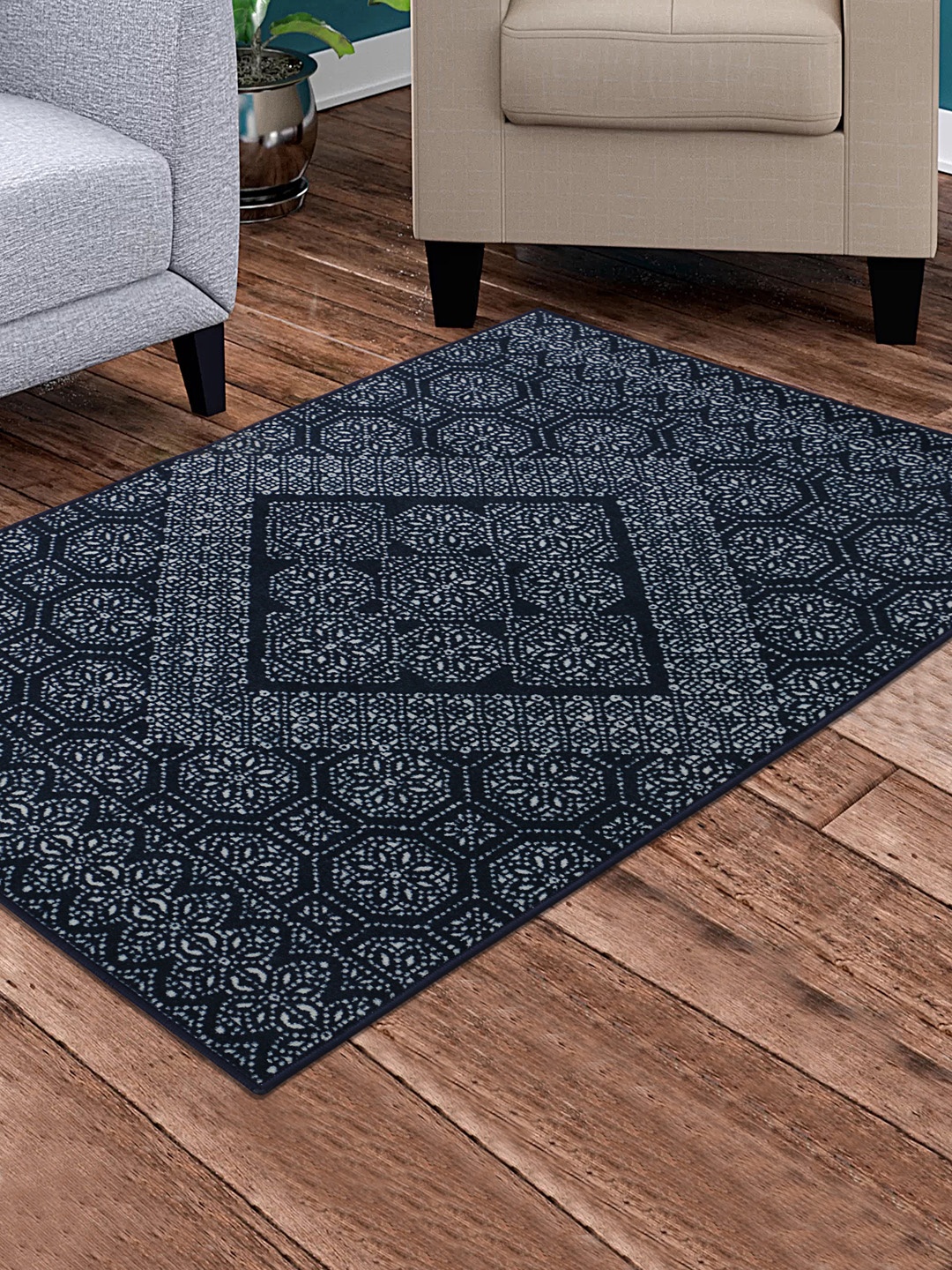 

RUGSMITH Grey & Black Patterned Anti-Skid Carpet