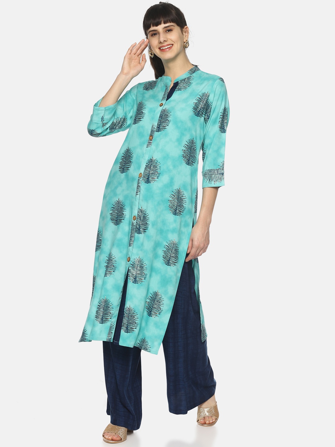 

La Bele Women Blue & Navy Blue Printed Kurta with Palazzos