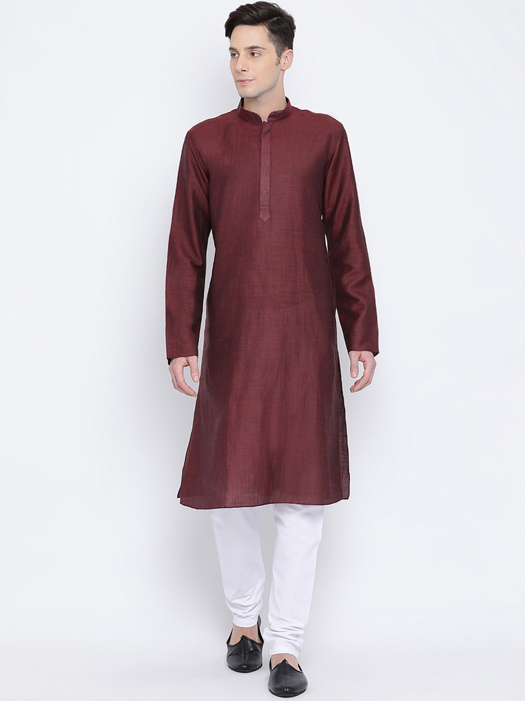 

NAMASKAR Men Maroon Regular Pure Cotton Kurta with Churidar
