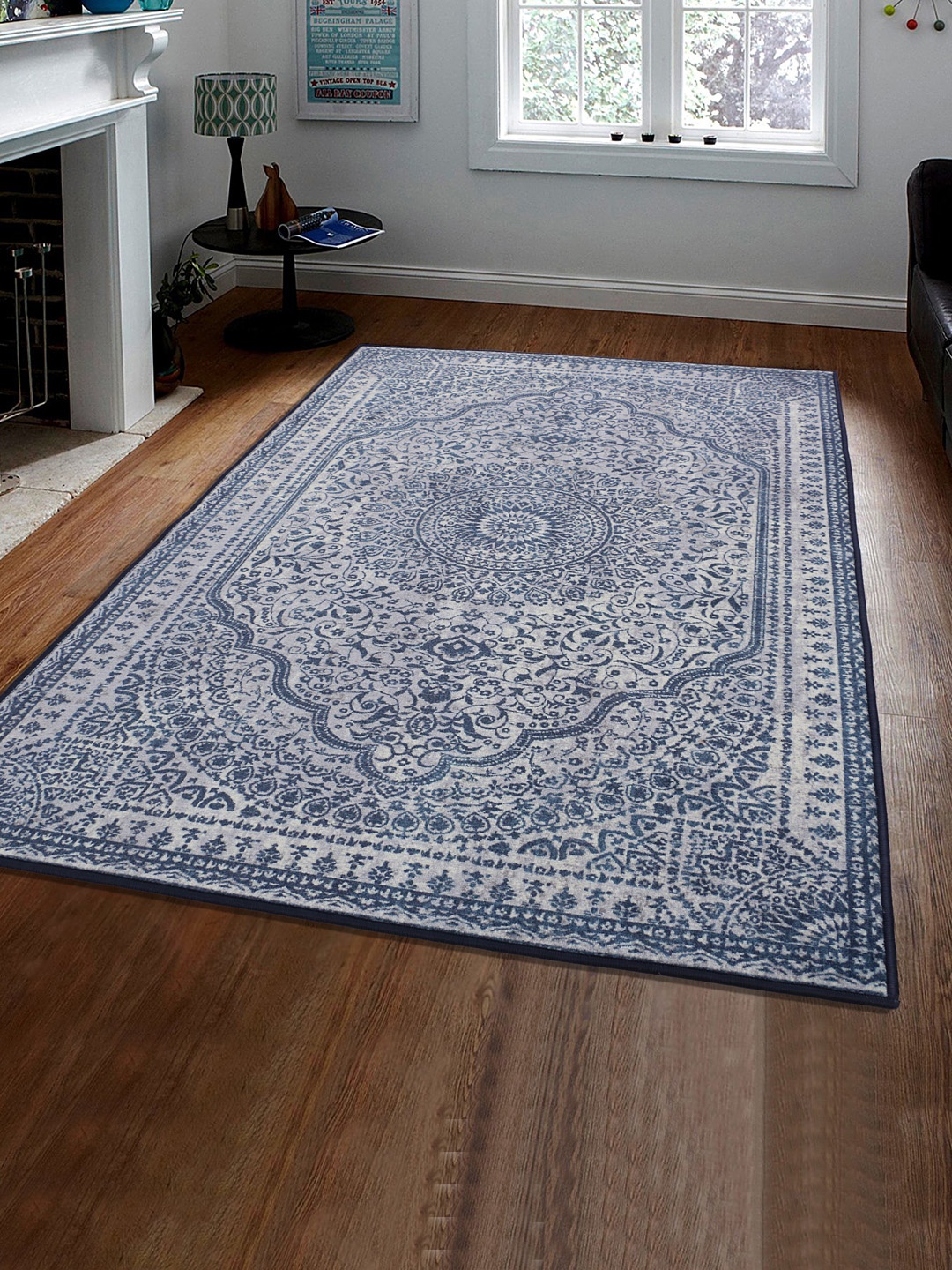 

RUGSMITH White & Blue Patterned Anti-Skid Carpet