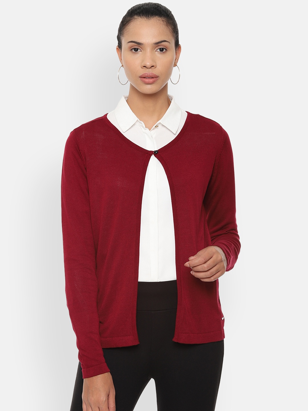 

Van Heusen Woman Maroon Solid Front-Open Sweater