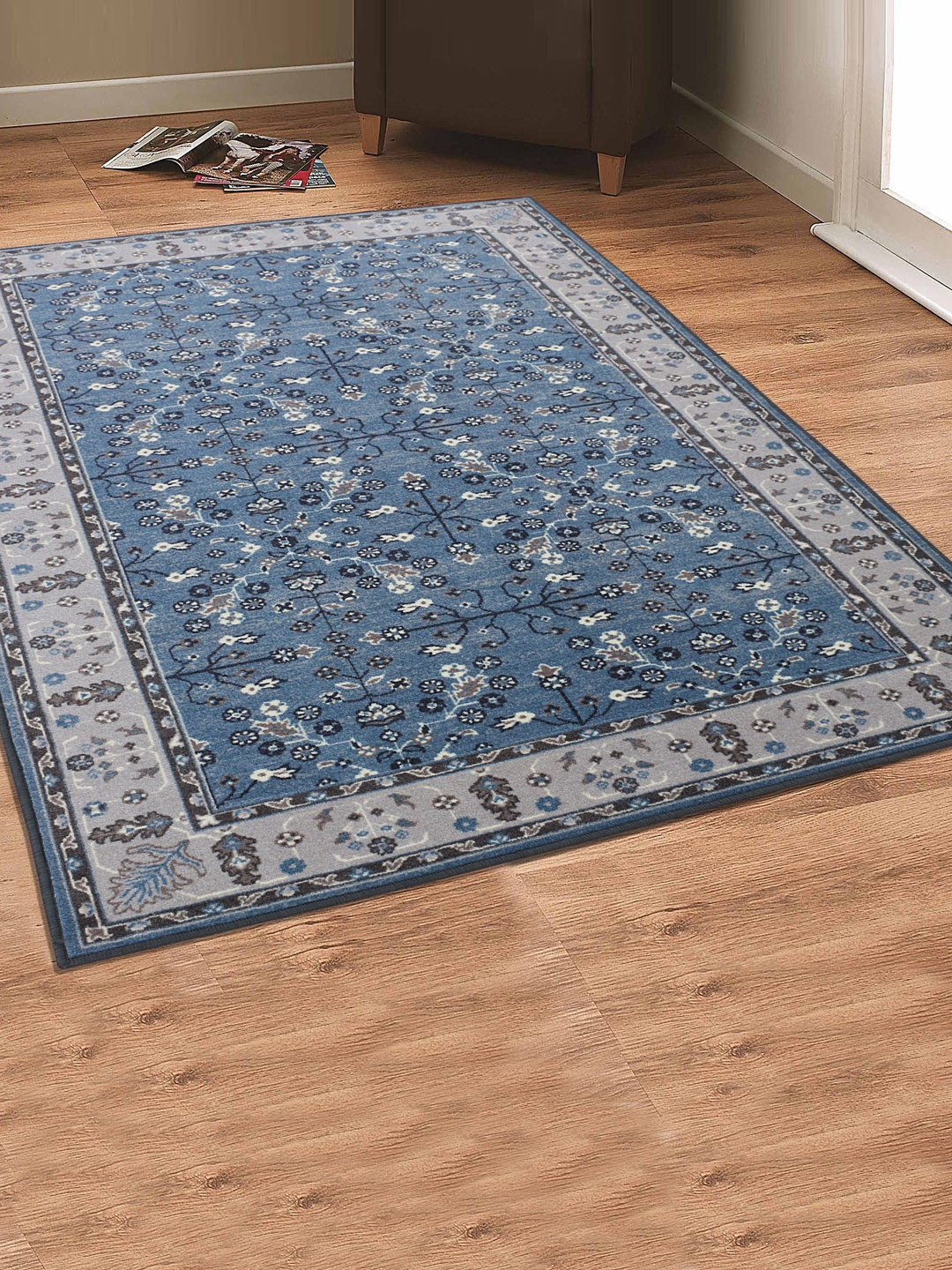 

RUGSMITH Grey & Blue Patterned Anti-Skid Carpet