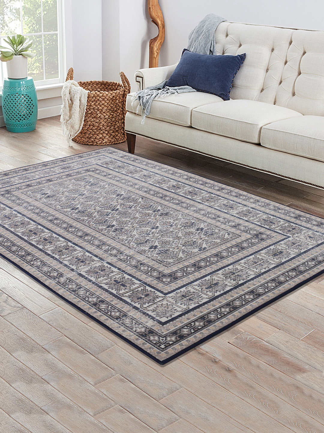 

RUGSMITH Navy blue & Beige Patterned Anti-Skid Carpet