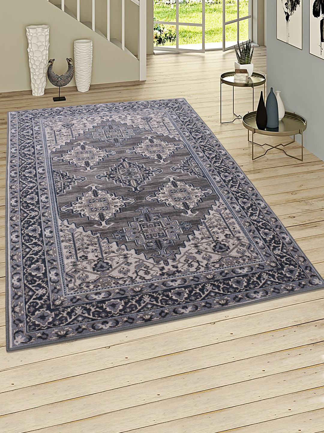 RUGSMITH Black & Grey Patterned Anti-Skid Carpet