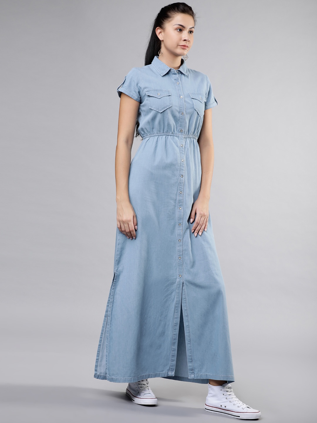 

Tokyo Talkies Women Solid Blue Maxi Dress