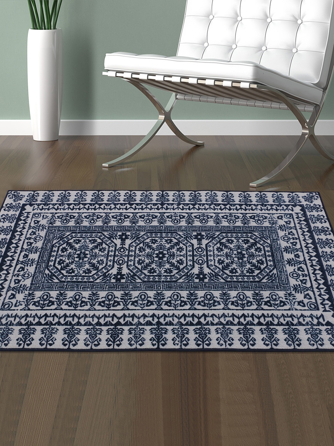 

RUGSMITH Blue & White Patterned Anti-Skid Carpet