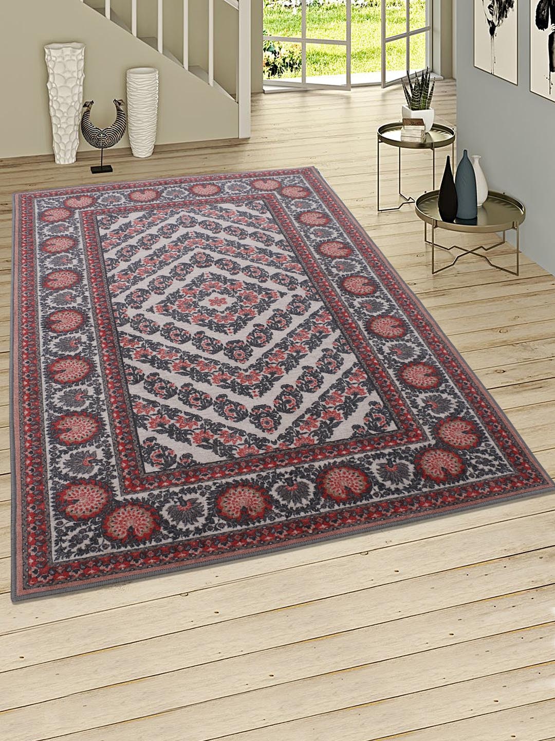 

RUGSMITH Beige & Red Patterned Anti-Skid Carpet