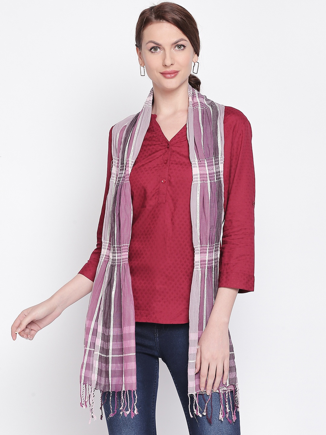 

Style Quotient Women Checked Scarves, Pink