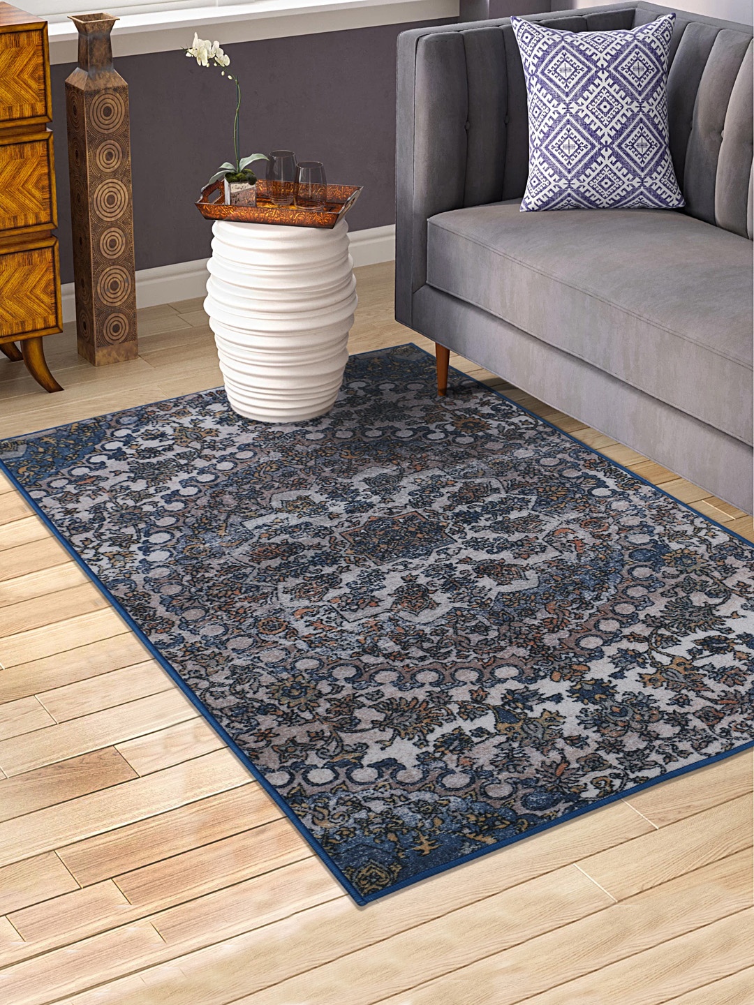 

RUGSMITH Teal & Beige Patterned Anti-Skid Carpet