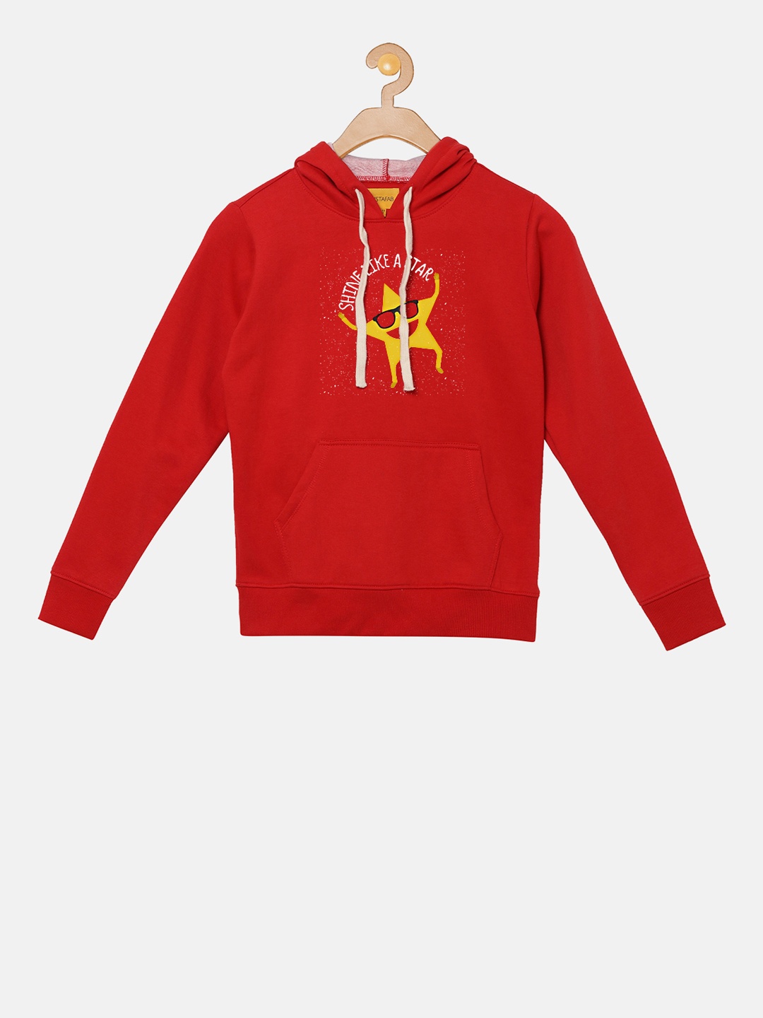 

Instafab Boys Red Printed Hooded Sweatshirt