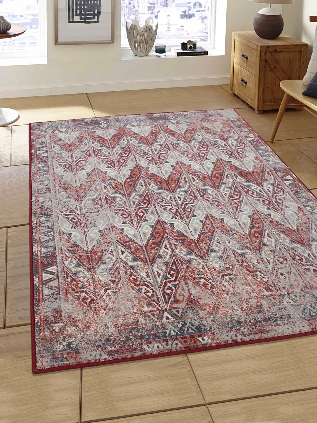 

RUGSMITH Red & Grey Patterned Anti-Skid Carpet
