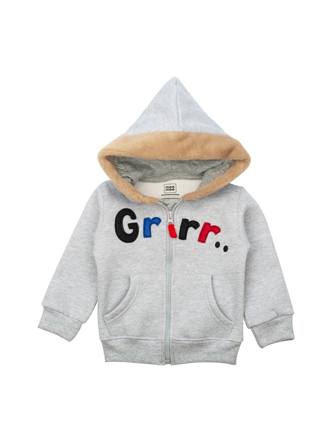 

MeeMee Boys Grey Melange Applique Detailed Hooded Sweatshirt