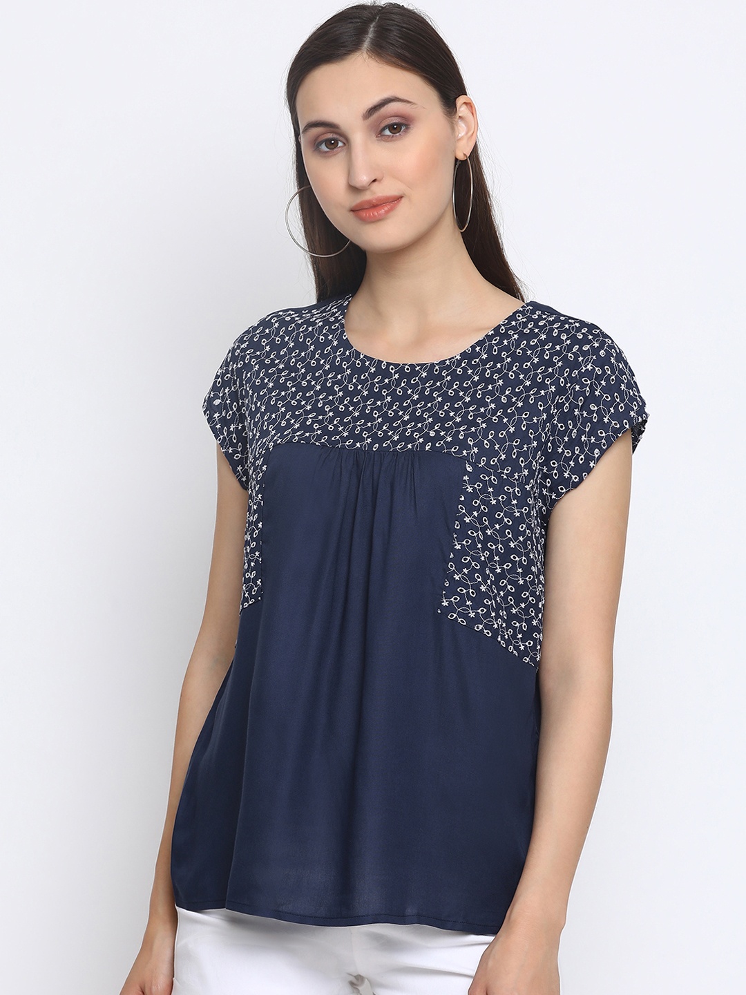 

SQew Women Blue Schiffli Embroidered Top