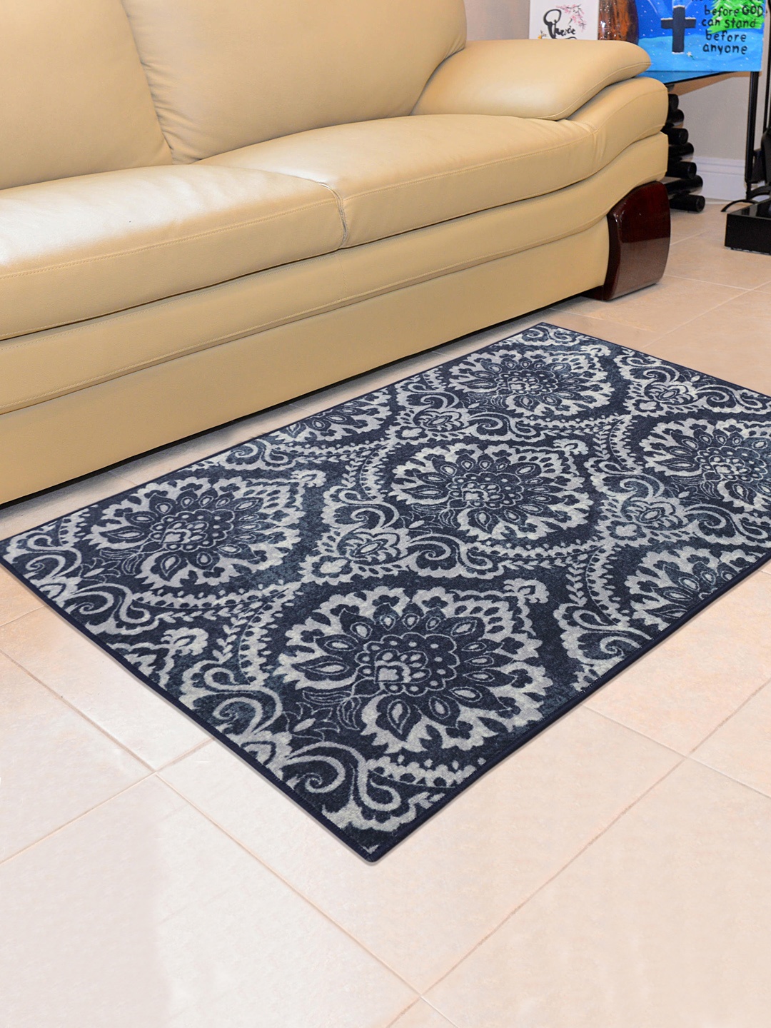 RUGSMITH Blue & Grey Patterned Anti-Skid Carpet