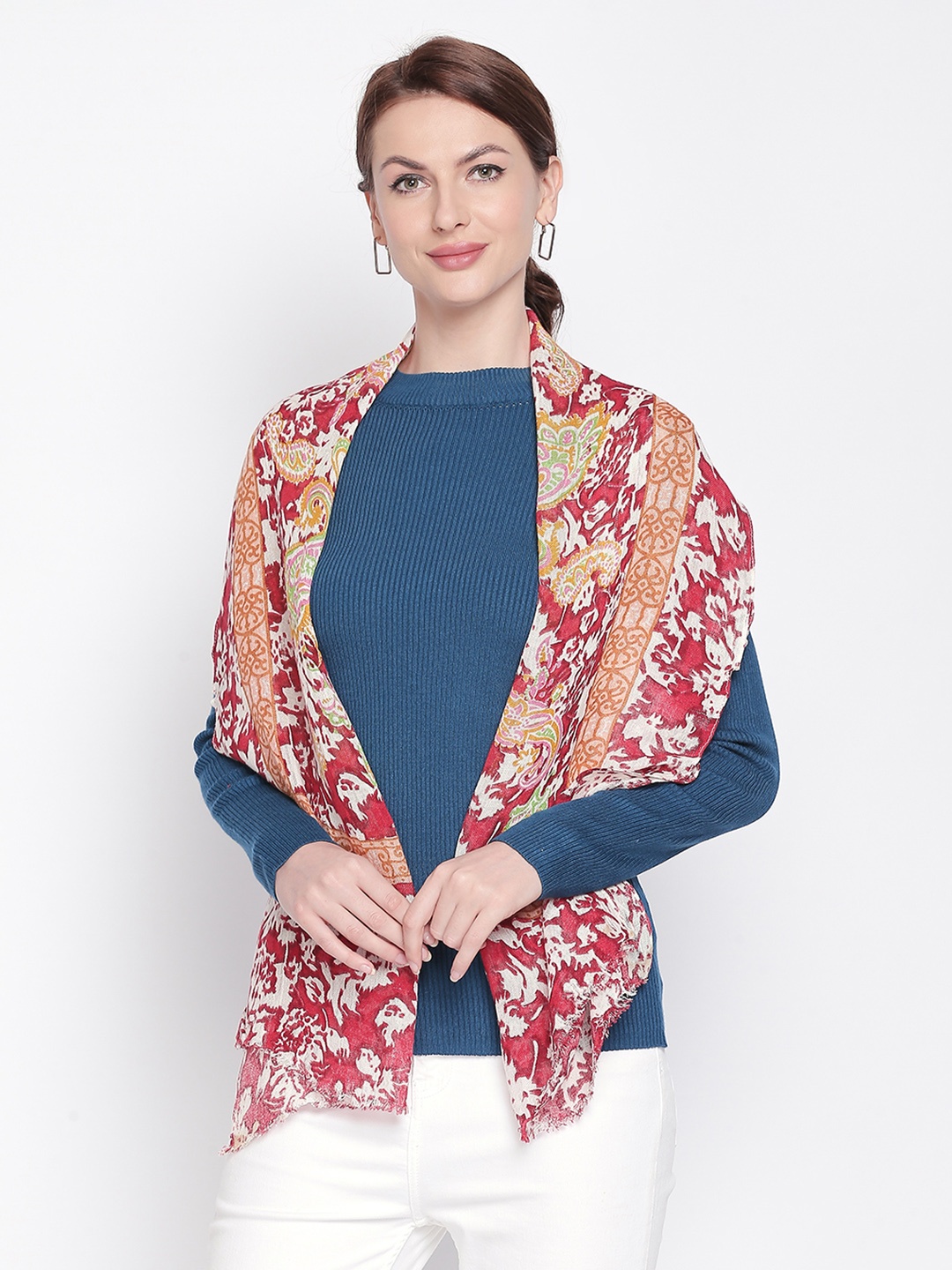 

Style Quotient Red & White Linen Printed Scarf