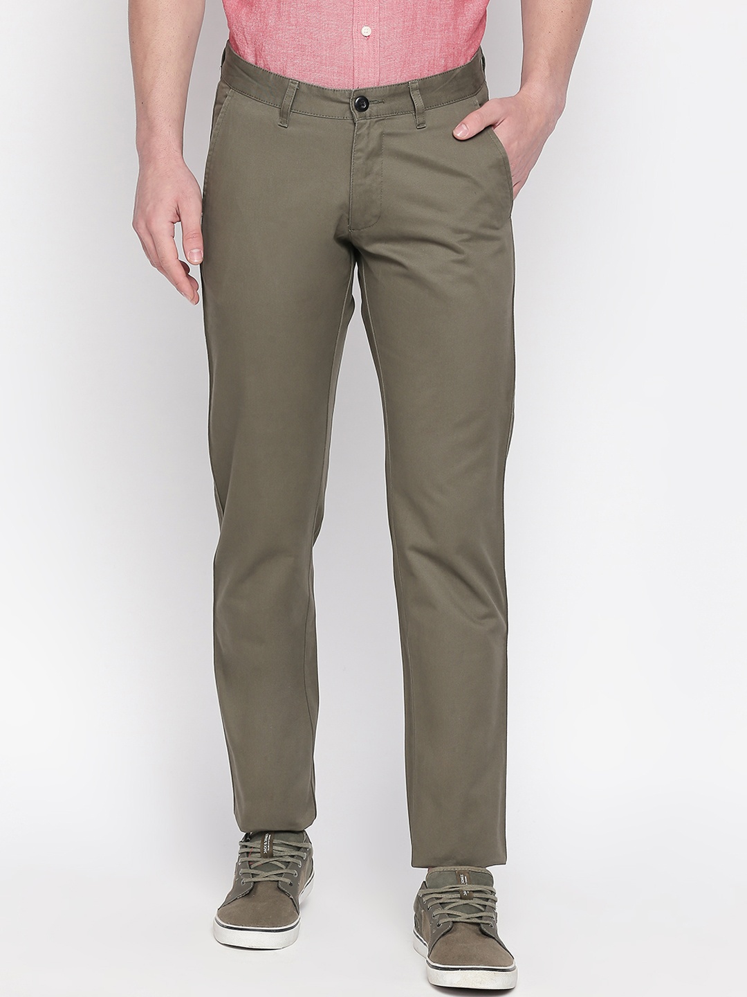 

GIORDANO Men Olive Green Smart Regular Fit Solid Regular Trousers