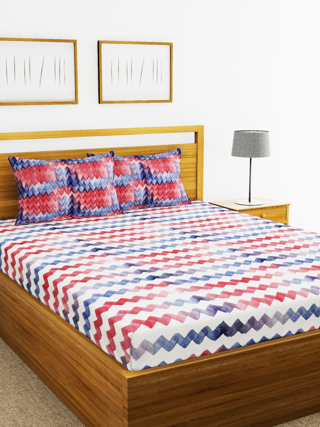 

BIANCA White & Red Abstract 210 TC Cotton 1 King Bedsheet with 2 Pillow Covers