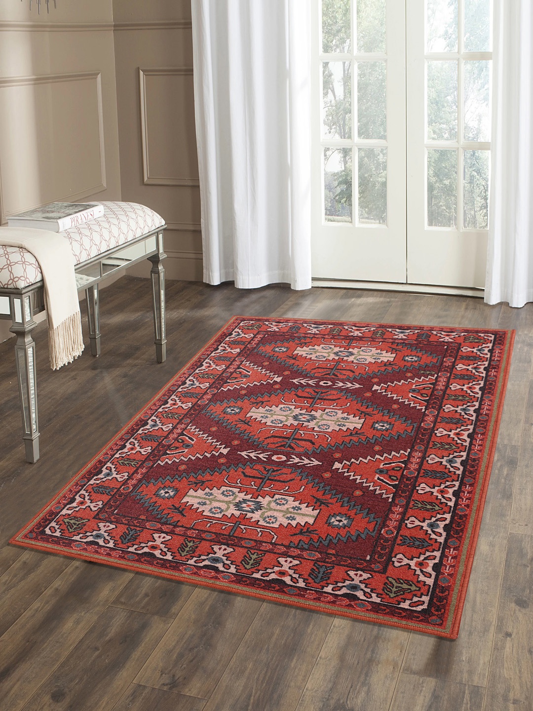 

RUGSMITH Red & Orange Patterned Anti-Skid Carpet