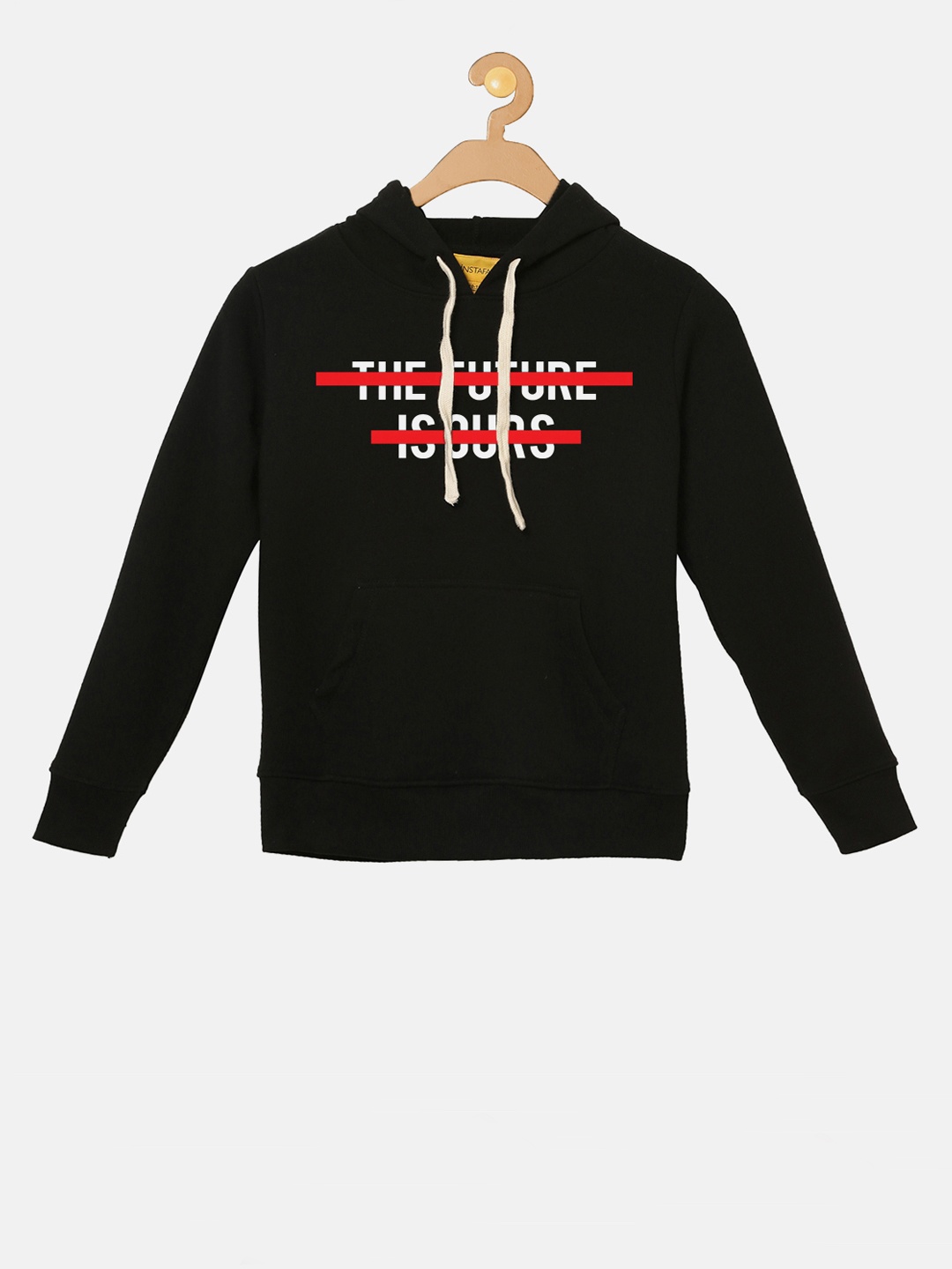 Instafab Boys Black Printed Hooded Sweatshirt