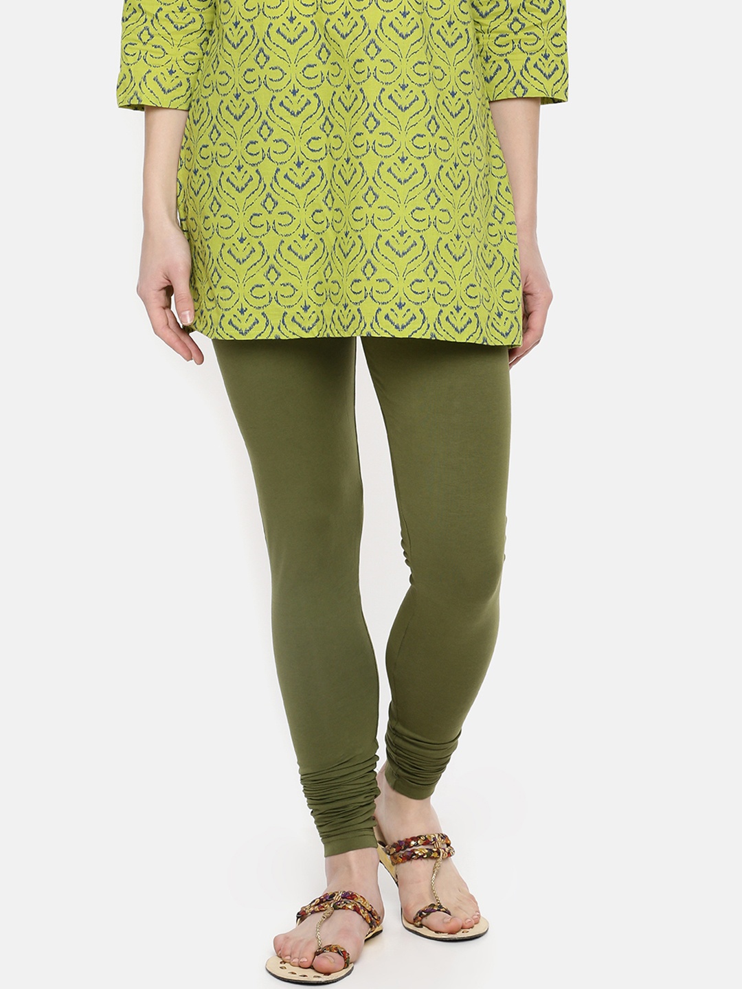 Dollar Missy Women Olive Green Solid Churidar Length Leggings
