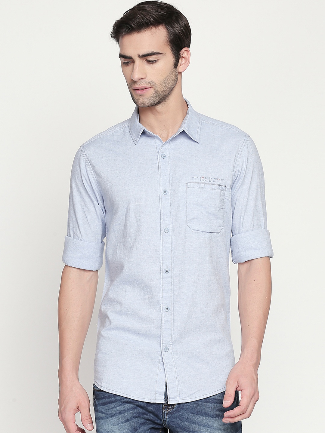 

Mufti Men Blue Solid Slim Fit Casual Shirt