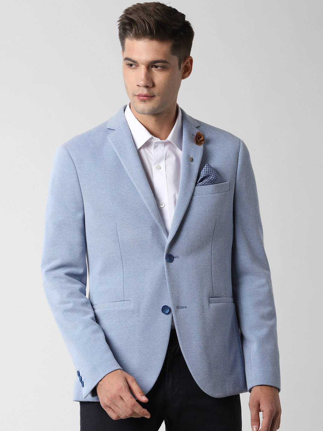 

Peter England Men Blue Self-Design Slim-Fit Single-Breasted Blazer