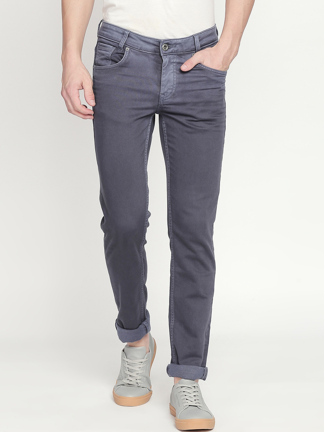 

Mufti Men Grey Slim Fit Solid Regular Trousers