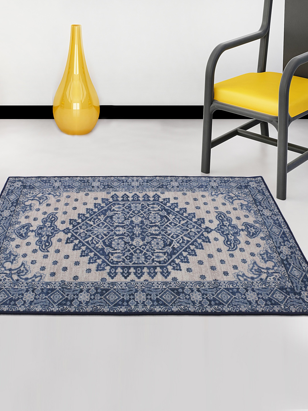 

RUGSMITH Navy blue & Beige Patterned Anti-Skid Carpet