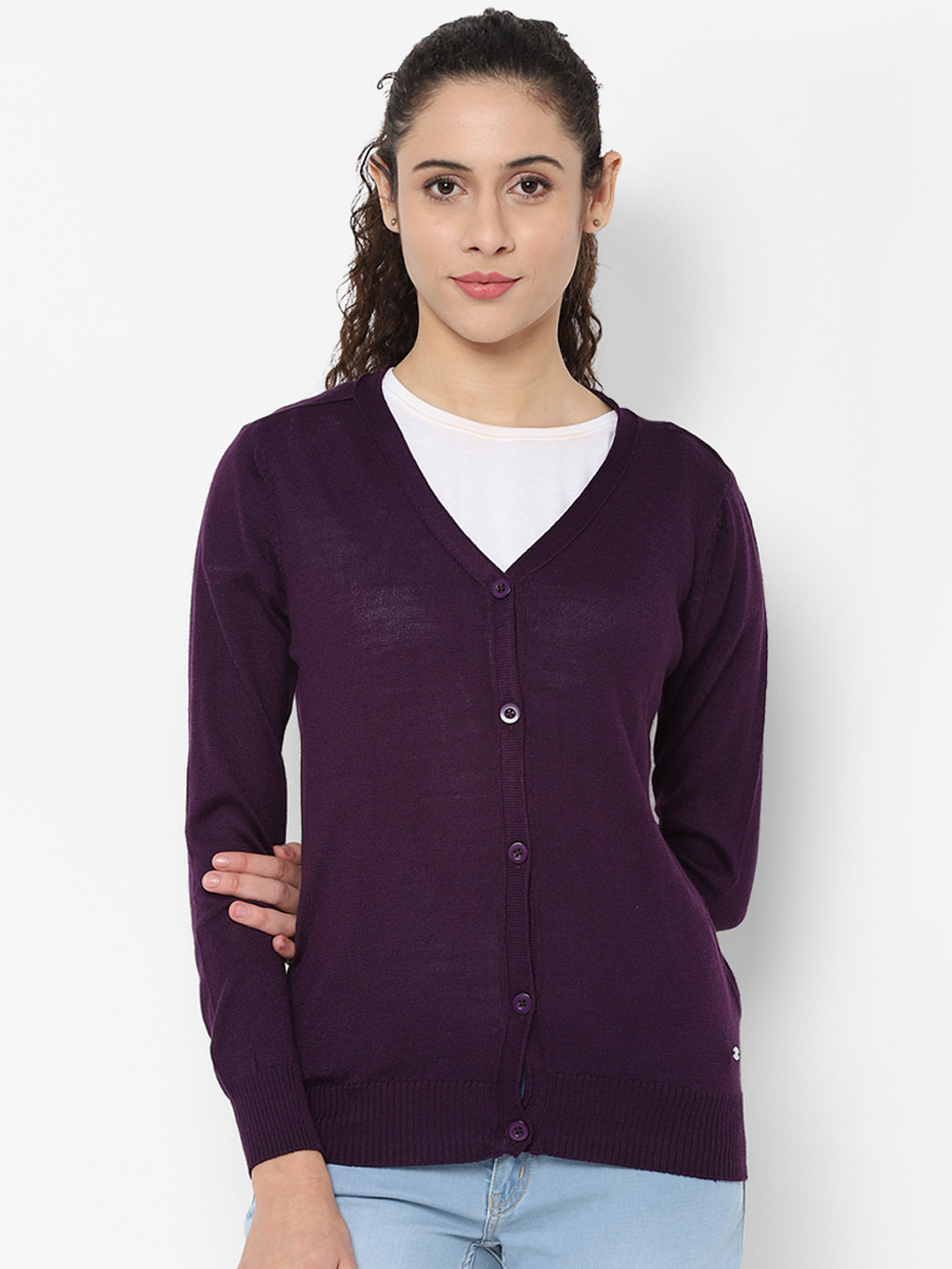 

Allen Solly Women Purple Solid Cardigan Sweater