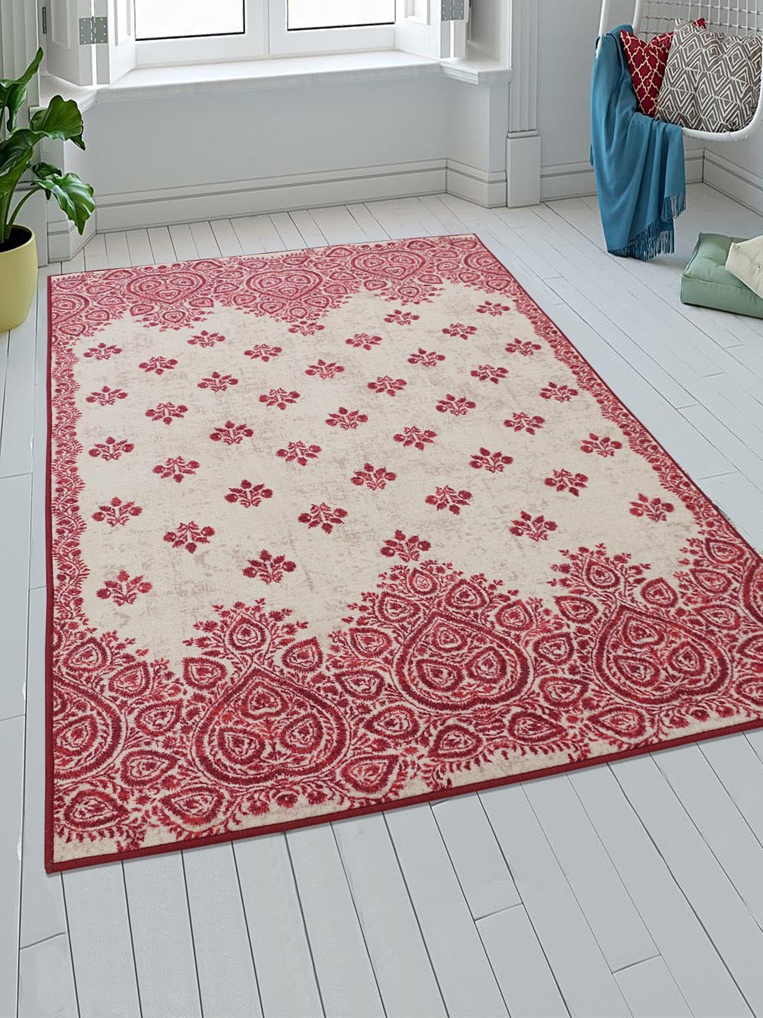 

RUGSMITH Red & Beige Printed Anti-Skid Carpet
